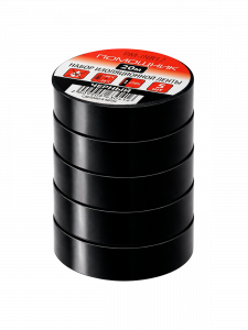 Изолента чёрная набор 5шт ПВХ 20м Помощник PM-INR12